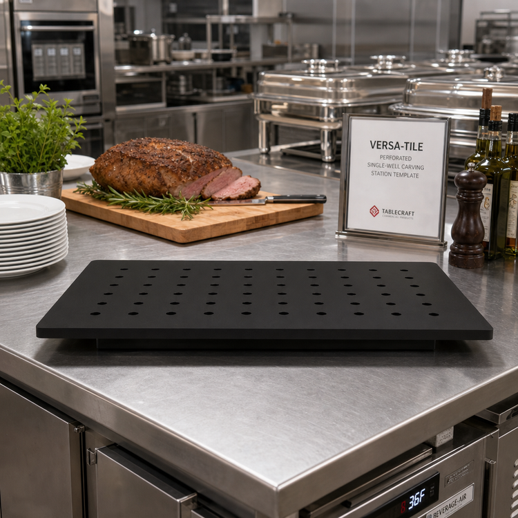 Product image #2 for TableCraft Versa-Tile Perforated Single-Well Carving Station Template, Black Richlite