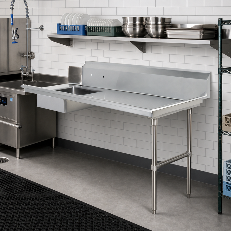 Product image #2 for Steel Works Stainless Right-to-Left Soiled Dish Table with 20 x 20 x 5 Pre-Rinse Bowl, 60 x 30 Inch, 304 Stainless Steel
