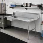Thumbnail image #2 for Steel Works Stainless SWSDT-60R 60" Right-to-Left Soiled Dish Table, 20 x 20 x 5" Pre-Rinse Bowl, 16-Gauge 304 Stainless Steel, 9" Splash