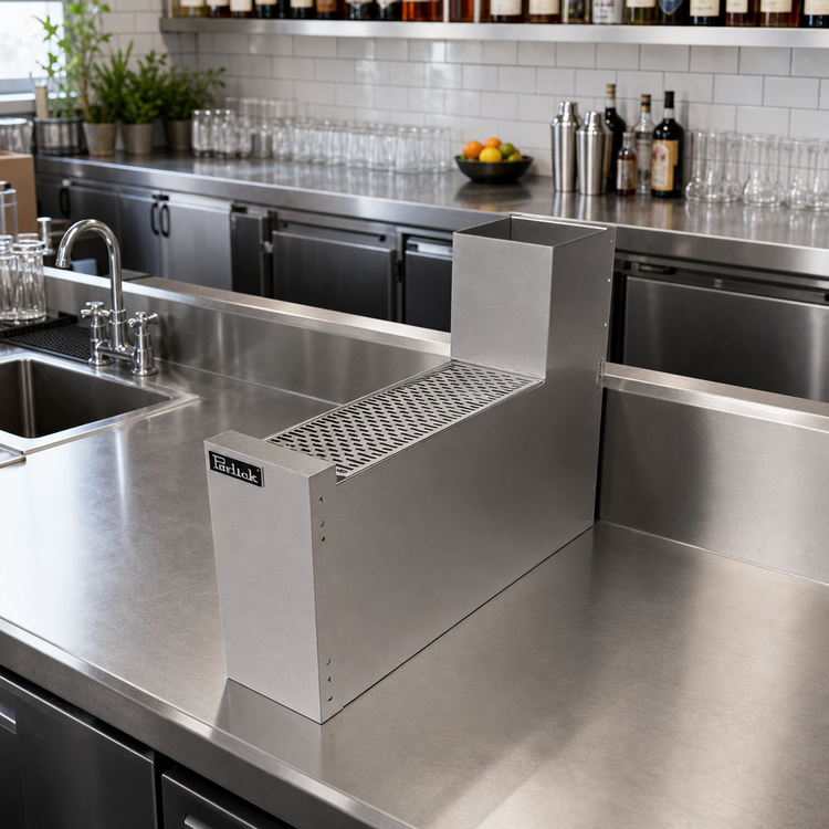 Product image #3 for Top Shelf TSF Series 6-Inch Stainless Steel Underbar Filler Section with Drainboard Top and Backsplash
