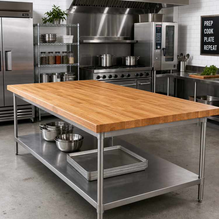 Product image #2 for John Boos Appalachian Blended Rails Edge Grain Oak Island Countertop, 96 x 32 x 1-1/2 Inch, Varnique Finish