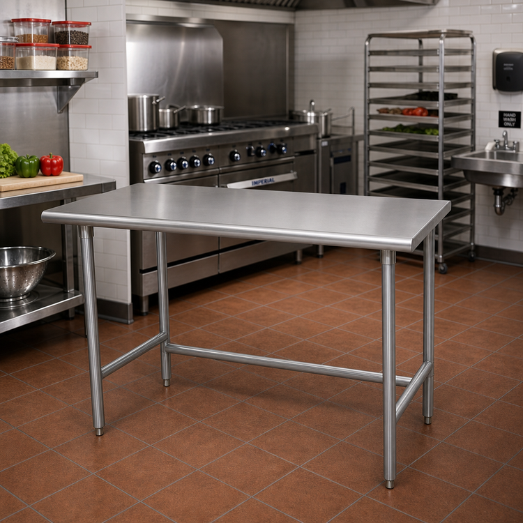 Product image #2 for Advance Tabco TAG-364 48" x 36" Flat Top 430 Stainless Steel Work Table with Galvanized Open Base