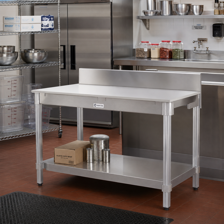 Product image #2 for New Age 84"W x 30"D Poly Top Work Table with 6" Backsplash, Aluminum Open Base