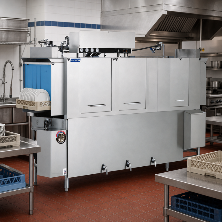 Product image #2 for Jackson AJ-100CE Vision Series High-Temp Multiple-Tank Conveyor Dishwasher with Electric Tank Heat, 287 Racks/Hour