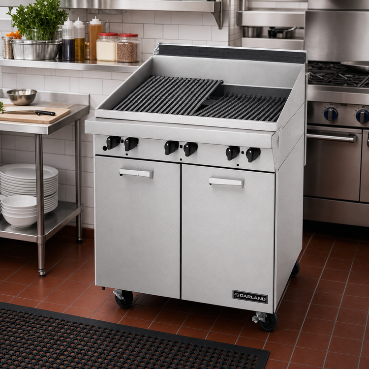 Product image #2 for Garland Master Series 34-Inch Gas Charbroiler with Storage Base, Briquettes, and Flat/Tilt Grates