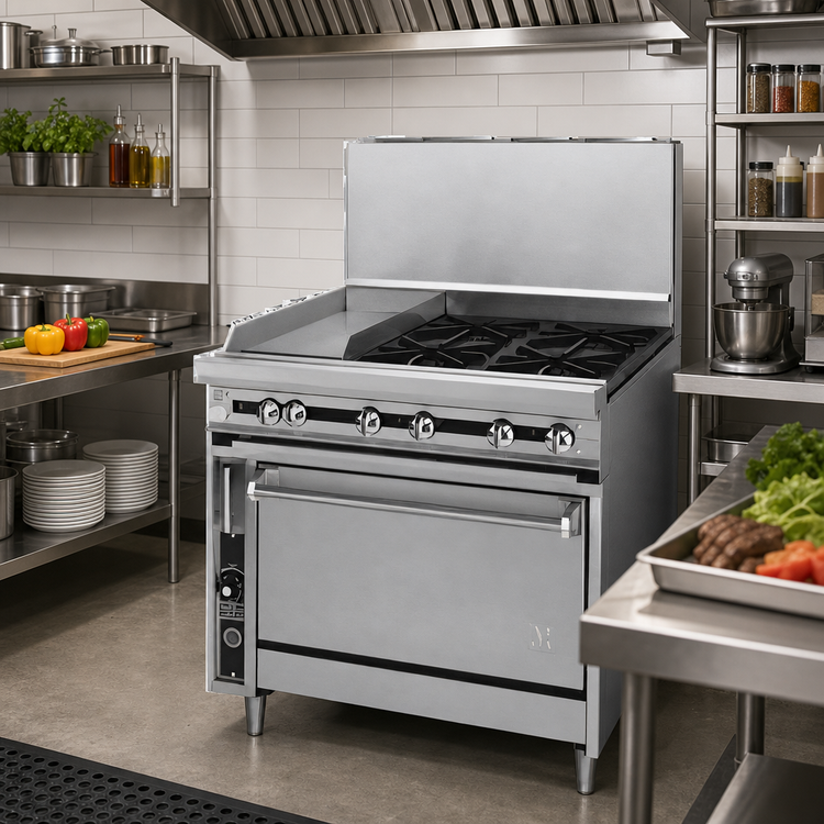 Product image #2 for Titan JTRH-4-1HT 36 Inch Heavy Duty Gas Range with 4 Open Burners and 1 Hot Top