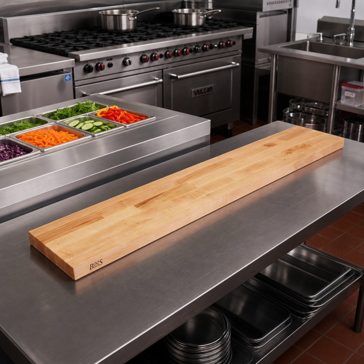 Product image #2 for John Boos 96 Inch x 10 Inch x 1-1/4 Inch Edge Grain Hard Rock Maple Steam Table Cutting Board