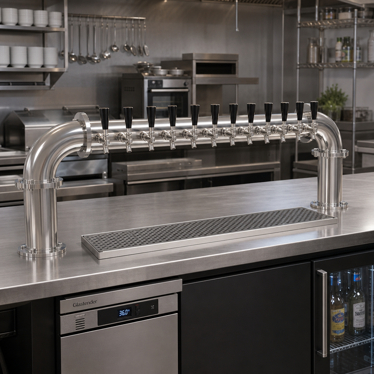 Product image #2 for Glastender Pipe Pass-Thru Countertop Air-Cooled Stainless Steel Draft Dispensing Tower with 12 Faucets