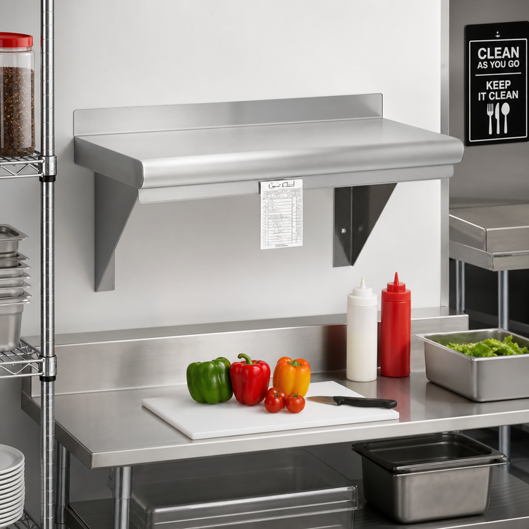 Product image #2 for Advance Tabco Wall-Mounted Stainless Steel Shelf with Check Minder, 36 Inch W x 12 Inch D