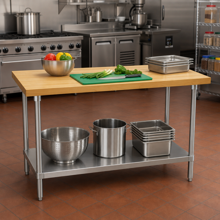 Product image #2 for Advance Tabco H2S-246 72" x 24" Maple Top Work Table with Stainless Steel Base and Adjustable Undershelf
