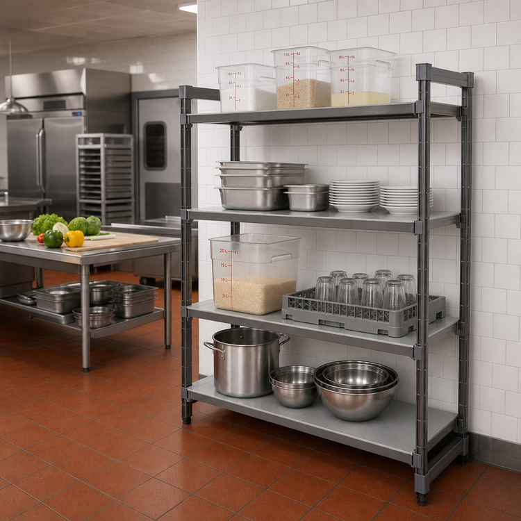 Product image #2 for Cambro Camshelving Basics Plus 4-Tier Solid Add-On Shelving Unit, 24" D x 36" L x 84" H, Brushed Graphite