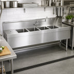 Thumbnail image #2 for Eagle Group Spec-Bar B5.5L-4-19 Four-Compartment Underbar Sink with Left Drainboard, 66W x 19D, Stainless Steel, 8-Inch Backsplash