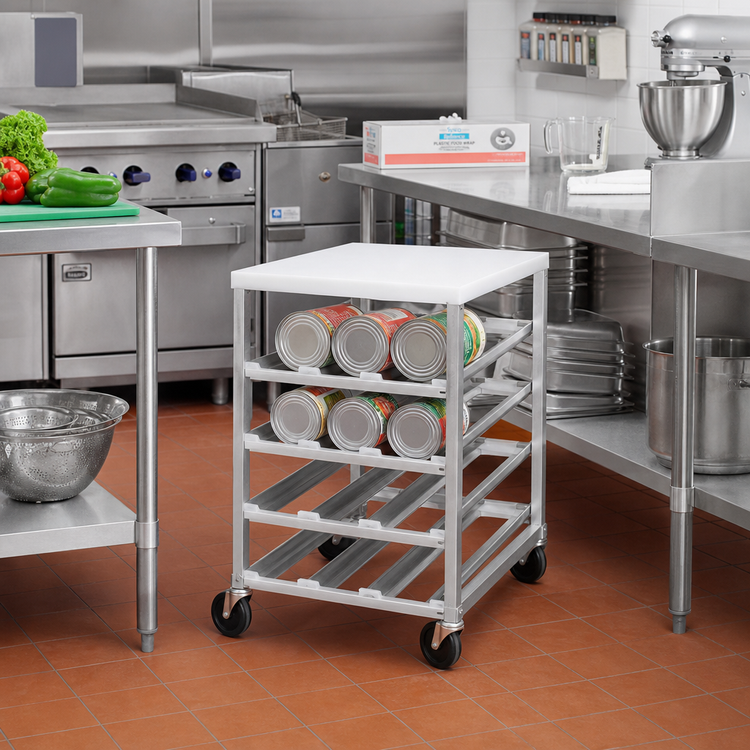 Product image #2 for Half-Size Mobile Aluminum Can Rack with Poly Top, 72 #10 Can Capacity