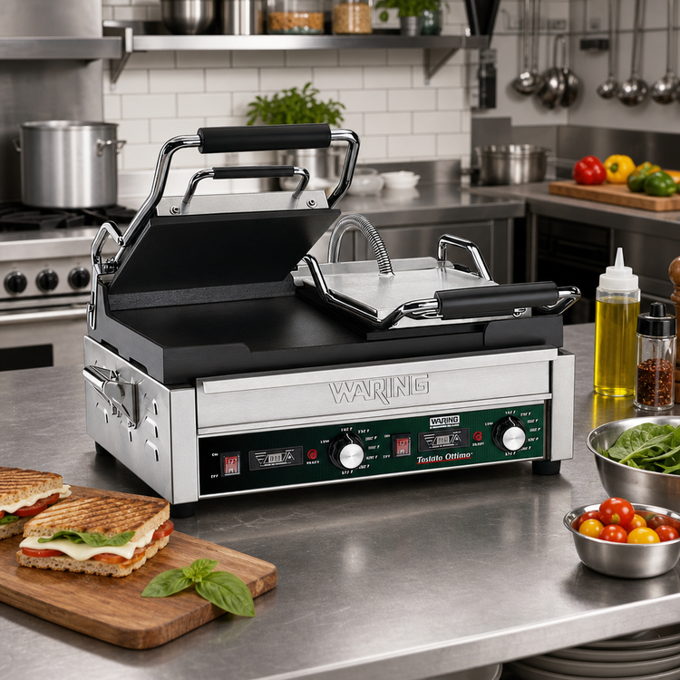 Product image #2 for Waring Tostato Ottimo Dual Countertop Panini Press / Toasting Grill, 17 x 9-1/4 Inch Plates, 240V