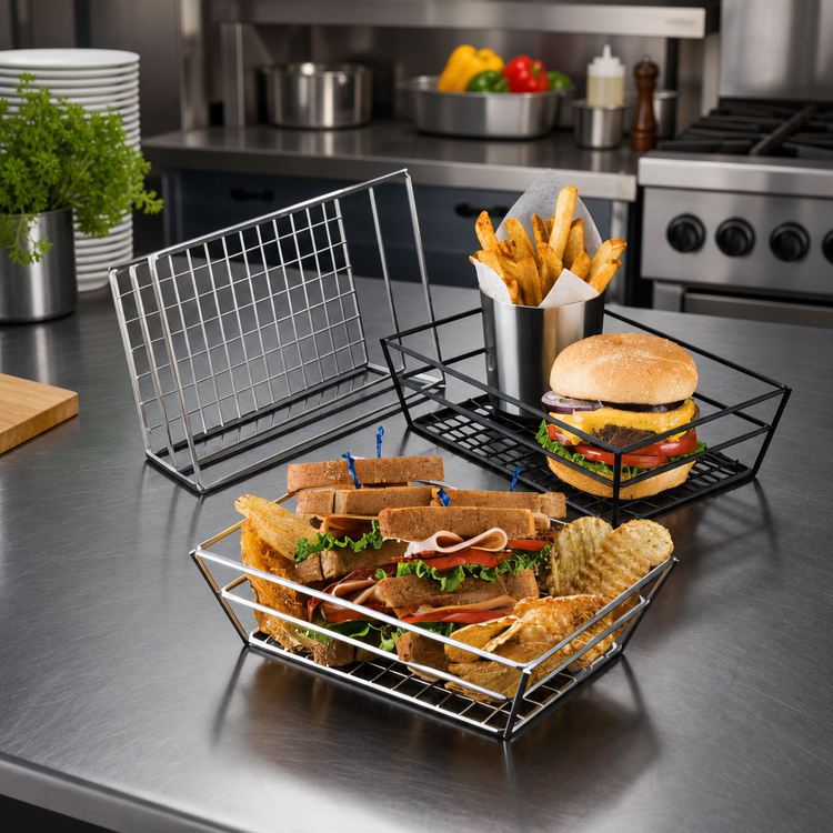 Product image #2 for American Metalcraft Rectangular Stainless Steel Grid-Bottom Serving Basket, 9 x 6 x 2-1/2 Inches