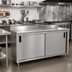 Thumbnail image #2 for Advance Tabco Enclosed Work Table with Cabinet Base, Mid-Shelf and Sliding Doors, 108