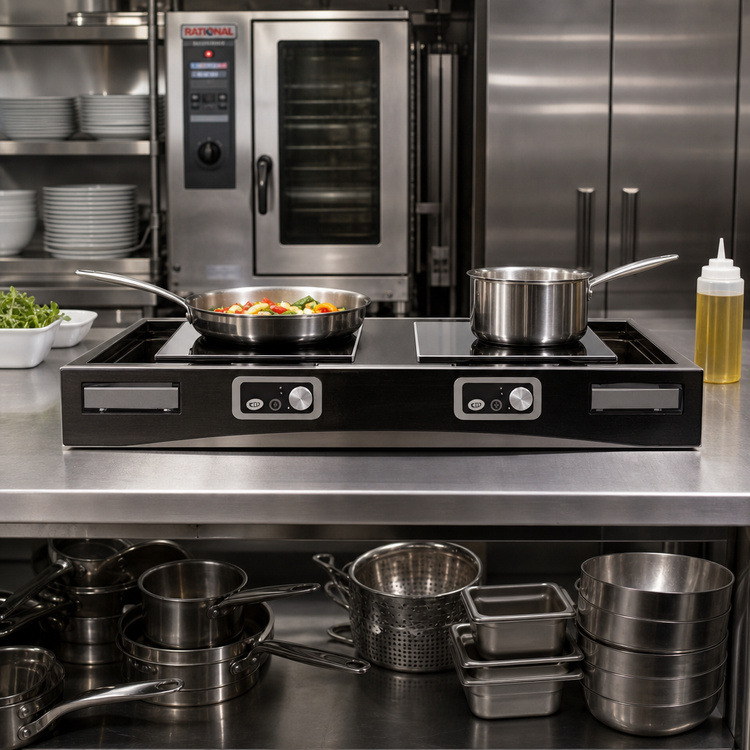 Product image #2 for TableCraft Double Induction Countertop Action Station Kit, 2-Burner, Brushed, Translucent Black