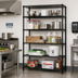 Thumbnail image #2 for Quantum Stationary Wire Shelving Starter Kit with 5 Shelves, 72W x 30D x 63H, Black Epoxy Antimicrobial Finish