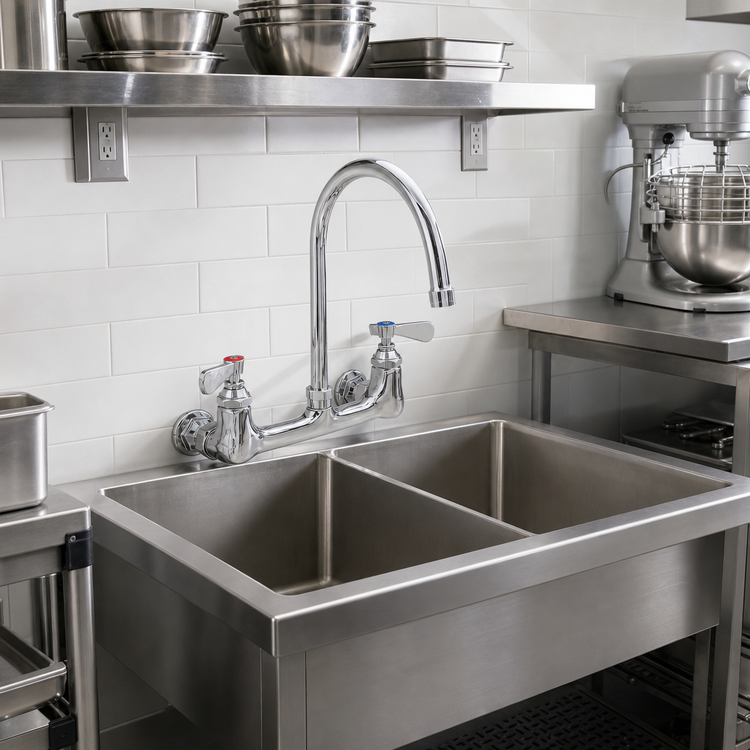 Product image #2 for OptiFlow Heavy Duty Splash-Mounted Gooseneck Faucet, 8" Centers, 5" Spout