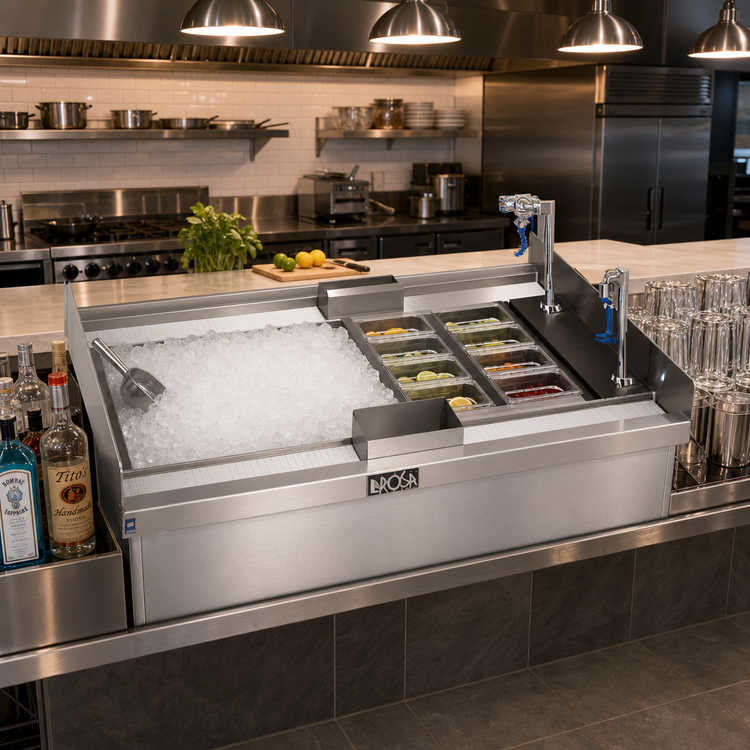 Product image #2 for La Rosa Refrigeration Drop-In Double-Service Ice/Water/Cocktail Unit, 59 Inch, 9-Inch Deep Stainless Steel Lined Bin with Dual Push-Back Glass Fillers