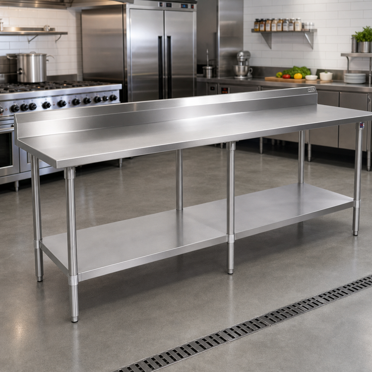 Product image #2 for John Boos Stallion 120" x 30" Stainless Steel Work Table with 5" Backsplash and Undershelf