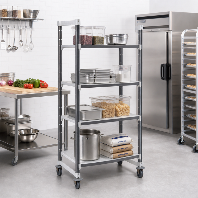 Product image #2 for Camshelving Elements XTRA 24" W x 48" L x 78-1/4" H High Density Mobile Starter Unit, 4-Shelf Solid, Speckled Gray