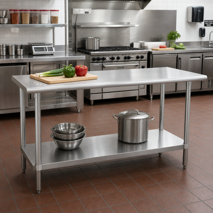 Product image #2 for Advance Tabco Special Value Series 72 Inch x 24 Inch Flat Top Stainless Steel Work Table with Undershelf