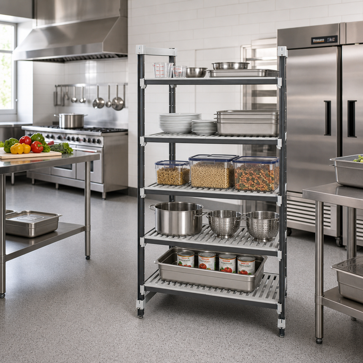 Product image #2 for Cambro Camshelving Elements XTRA 5-Tier Vented Stationary Starter Unit, 18 x 36 x 64, Speckled Gray