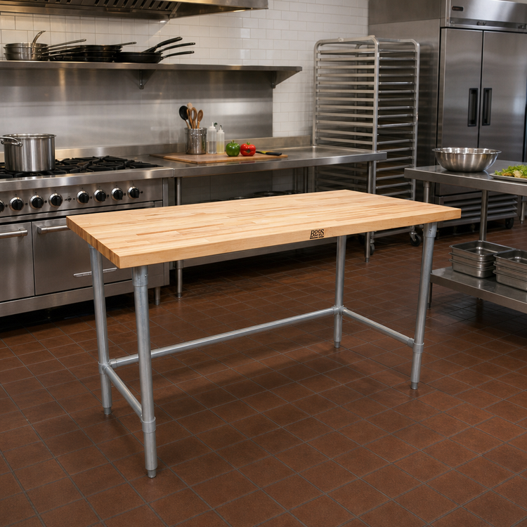Product image #2 for John Boos JNB02 Wood Top Work Table, 48" x 24", 1-1/2" Thick Northern Hard Rock Maple Top, Galvanized Base