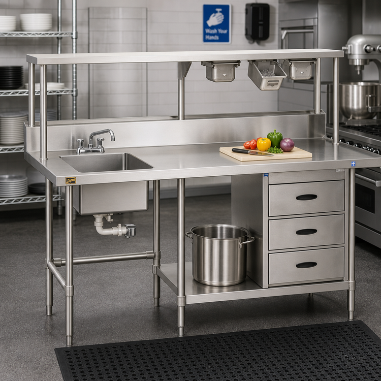 Product image #2 for Duke 20 Inch x 20 Inch x 7 Inch Single Compartment Stainless Steel Sink with Crumb-Cup Drain