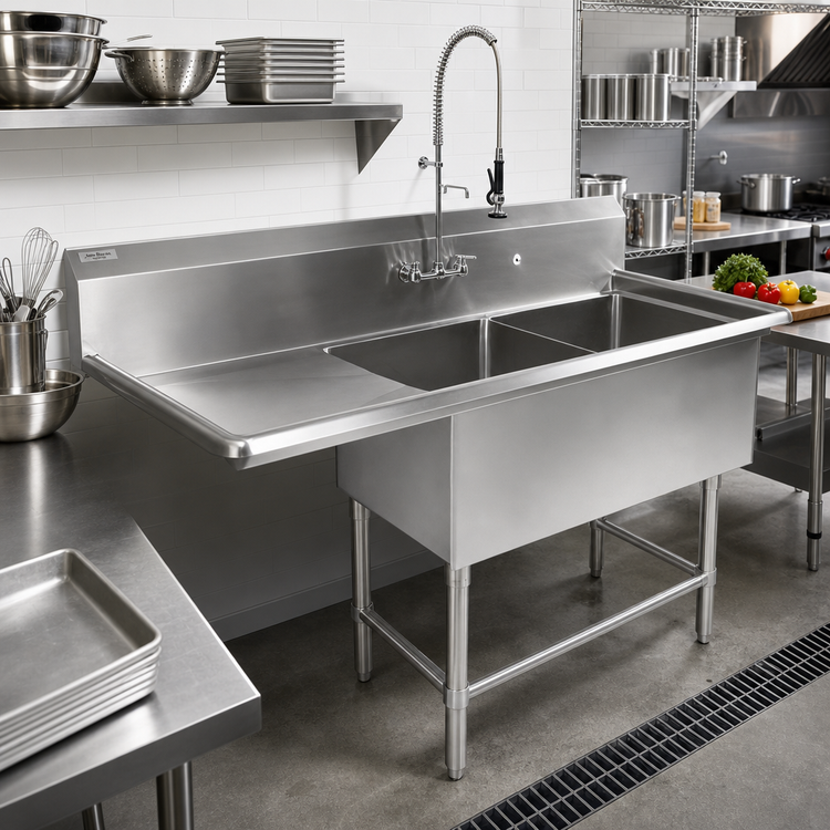 Product image #2 for John Boos Pro-Bowl 2-Compartment Stainless Steel Sink with Left Drainboard, 82-3/16"W x 29-1/2"D x 44-1/16"H
