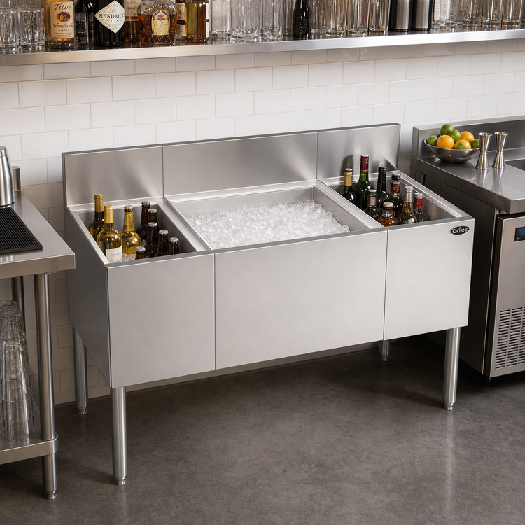 Product image #2 for Krowne Royal Series 48-Inch Underbar Multi-Station Ice Bin with Center Ice Bin and Dual Insulated Bottle Wells