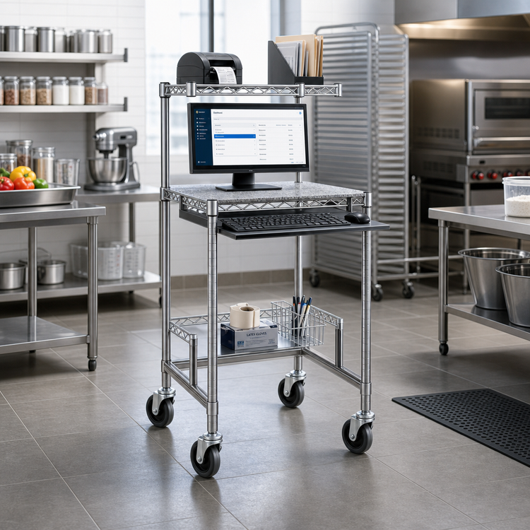 Product image #2 for Eagle Group Chrome Wire Mobile Computer Workstation with Keyboard Drawer, 24 x 24-Inch Top, and Polyurethane Tread Casters