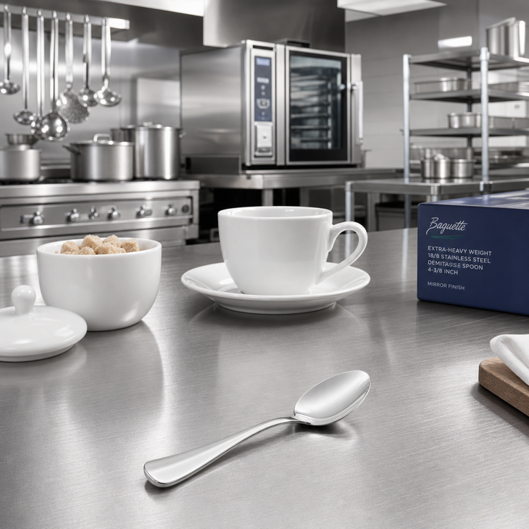 Product image #2 for Baguette Extra-Heavy Weight 18/8 Stainless Steel Demitasse Spoon, 4-3/8 Inch, Mirror Finish