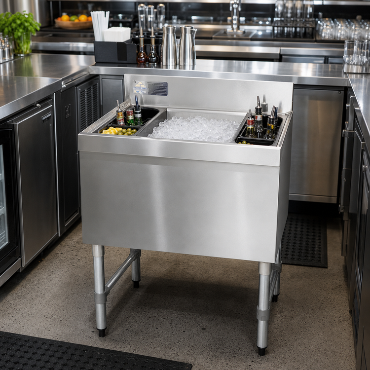 Product image #2 for Advance Tabco Underbar Basics 48-Inch Stainless Steel Cocktail Ice Bin, 12-Inch Deep, 161 lb Capacity