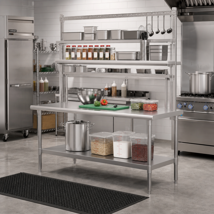 Product image #2 for Eagle Spec-Master SE Series Stainless Steel Work Table with Adjustable Undershelf and Flex-Master Overshelf Kit, 72" W x 30" D