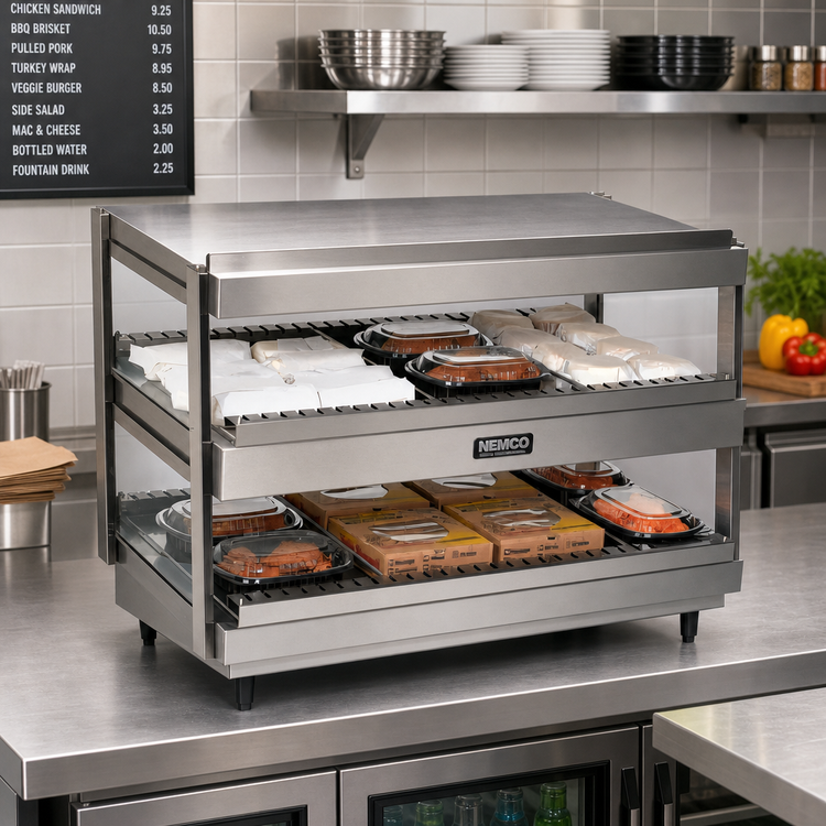Product image #2 for Nemco 24-Inch Countertop Dual-Shelf Slanted Heated Food Merchandiser