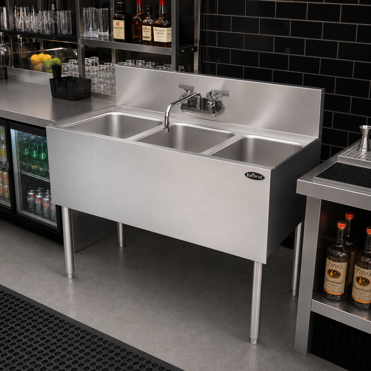 Product image #2 for Krowne Royal Series 36-Inch Three-Compartment Underbar Sink Unit with Swing Spout Faucet
