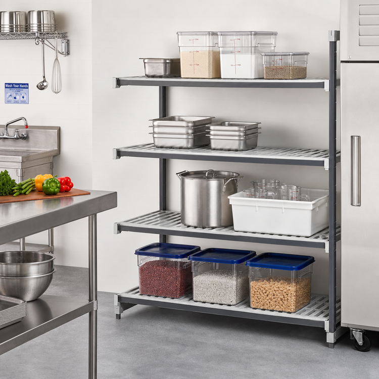 Product image #2 for Cambro Camshelving Elements XTRA 4-Tier Stationary Add-On Polymer Shelving Unit, 18 x 48 x 64 Inches, Vented, Speckled Gray