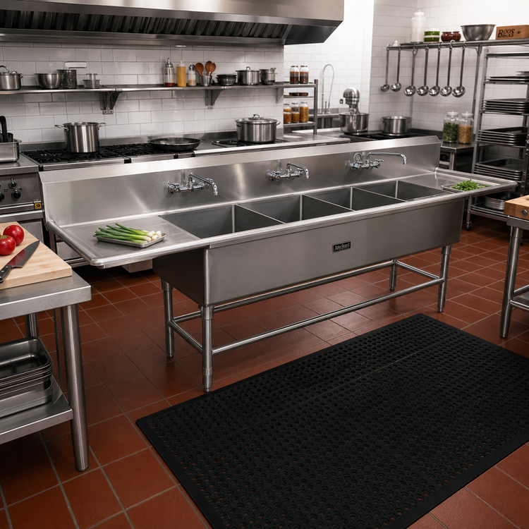 Product image #2 for John Boos Pro-Bowl 4-Compartment Stainless Steel Sink with 36-in. Left & Right Drainboards, 30-in. x 24-in. x 14-in. Bowls