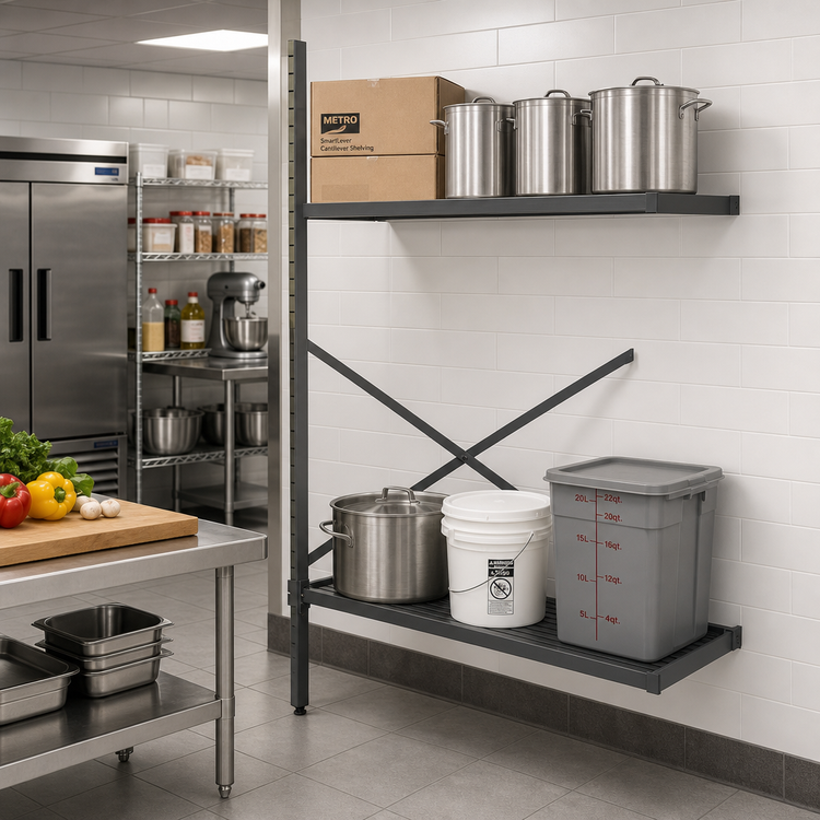 Product image #2 for Metro SmartLever 60 Inch W x 30 Inch D Add-On Cantilever Shelving Kit, 76-3/8 Inch High