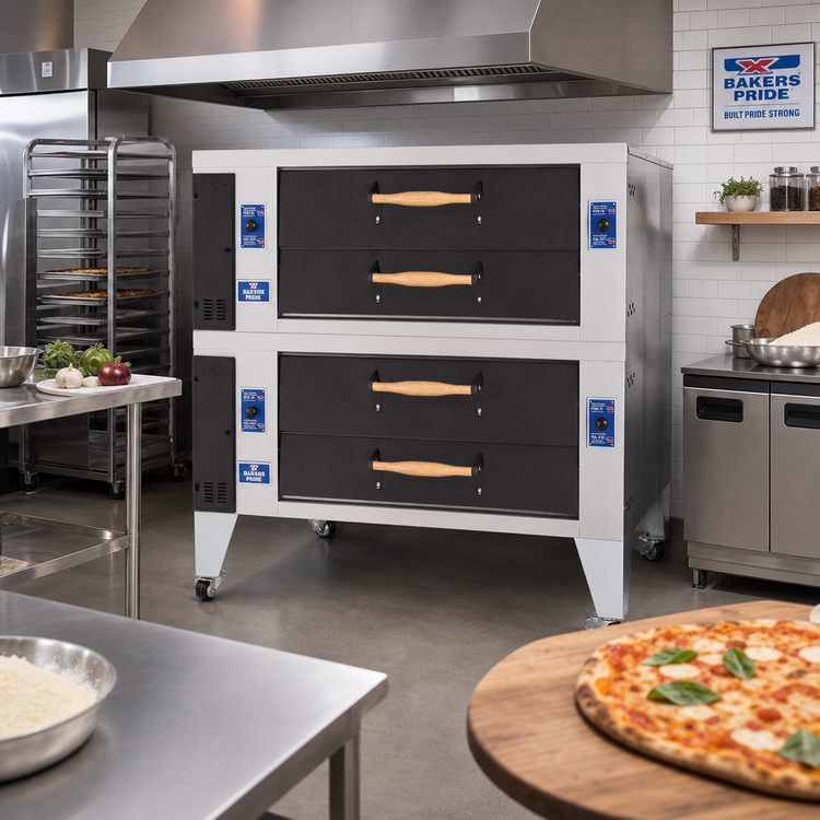 Product image #2 for Bakers Pride Super Deck Series Y-602BL-DSP Double Deck Gas Display Pizza Oven with 60 x 36 Inch FibraMent Stone Deck