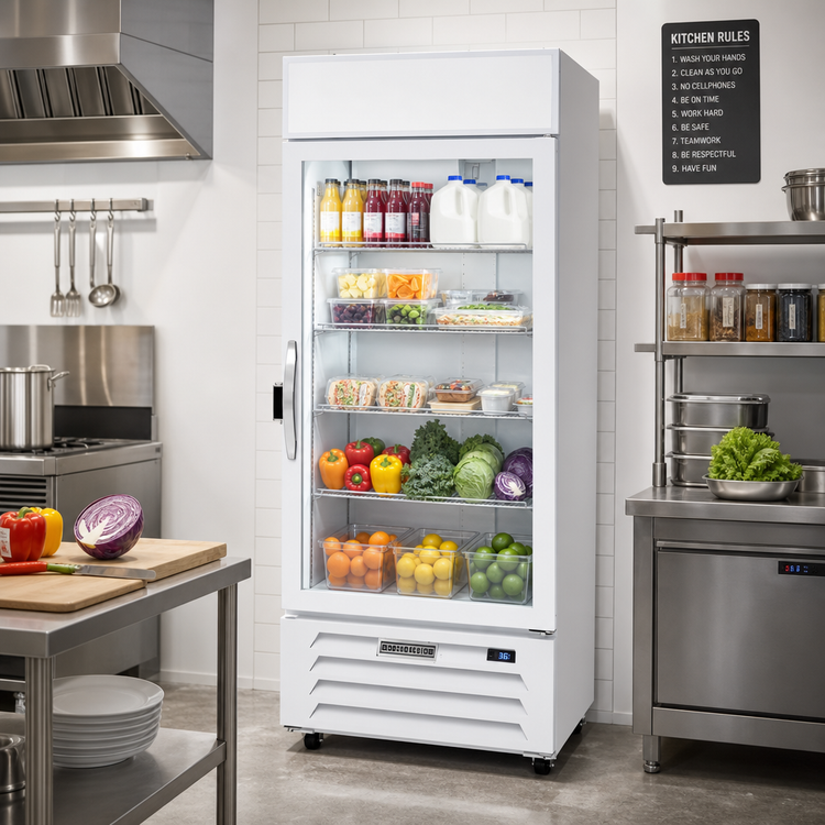 Product image #2 for MarketMax White Reach-In Glass Door Refrigerated Merchandiser with Electronic Smart Lock, 25.97 Cu. Ft.