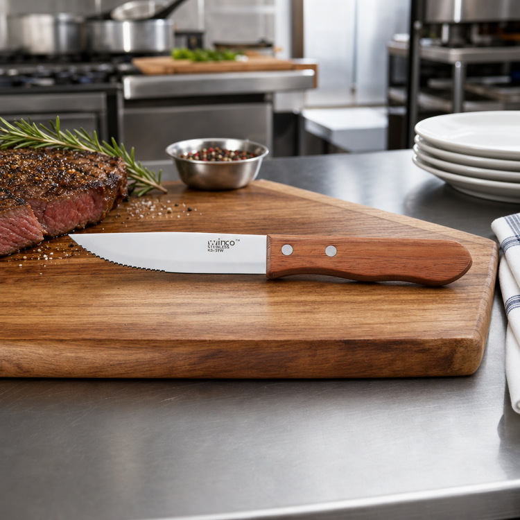 Product image #2 for Winco Jumbo Steak Knife with 5-Inch Stainless Steel Blade and Oak Wood Handle