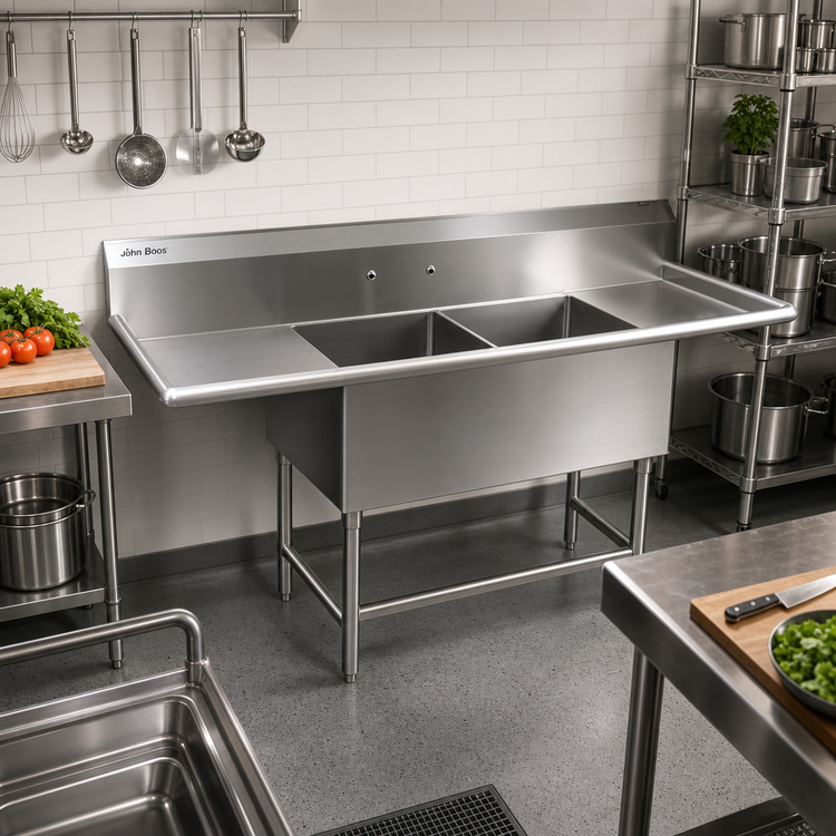 Product image #2 for John Boos Pro-Bowl 2-Compartment Floor Model Stainless Steel Sink with Left and Right Drainboards