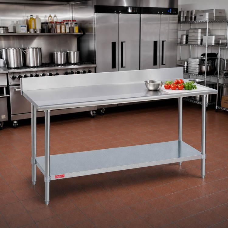 Product image #2 for Duke Deluxe 16-Gauge Stainless Steel Work Table with 5" Riser, 30" x 120", Galvanized Undershelf & Posts