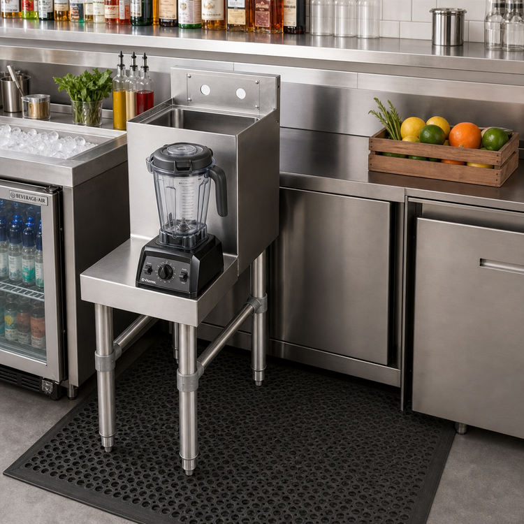 Product image #2 for John Boos UBBS-2112-X Freestanding 12-Inch Underbar Blender Station with Dump Sink and Blender Shelf