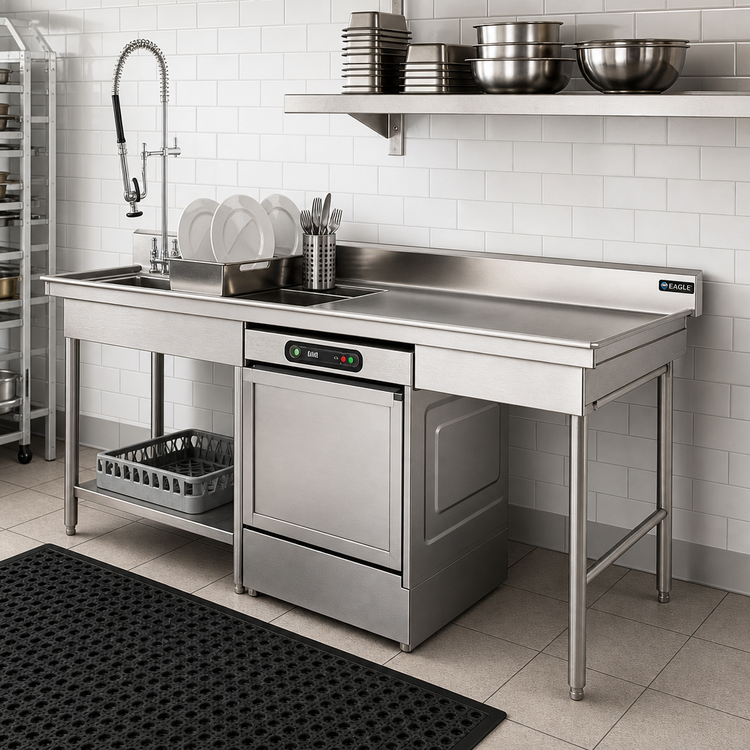 Product image #2 for Eagle Group Right-Hand Soiled Dishtable for Undercounter Dishwasher, 60-Inch x 27-1/2-Inch, 20 x 20 x 5 Pre-Rinse Sink, Stainless Steel