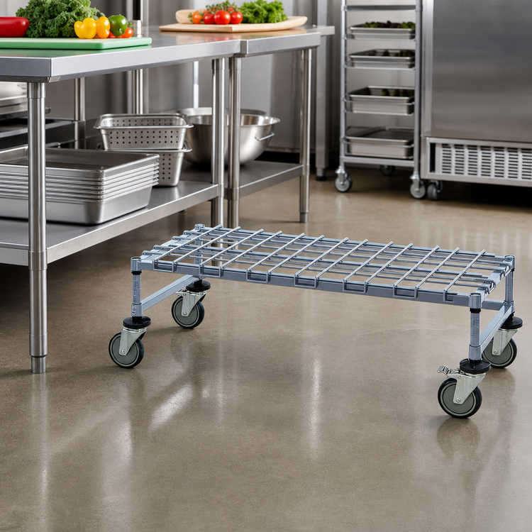 Product image #2 for Quantum Mobile Wire Dunnage Platform Rack, 42"W x 24"D x 12"H, Gray Epoxy Antimicrobial Finish