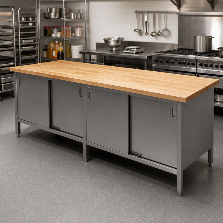 Product image #2 for John Boos 144" x 30" Maple Top Enclosed Base Work Table with Sliding Doors